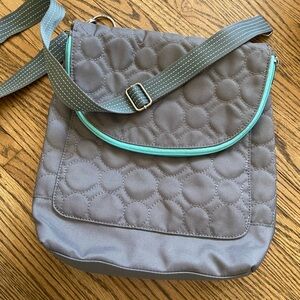 Thirty-One Gray Quilted Crossbody Bag with Turquoise Trim